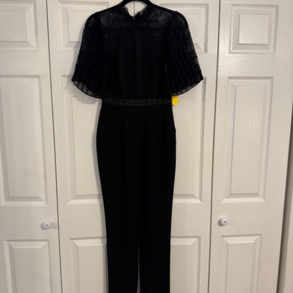 Self-Portrait Lace Bodice Straight Leg Crepe Jumpsuit - Picture 4 of 4